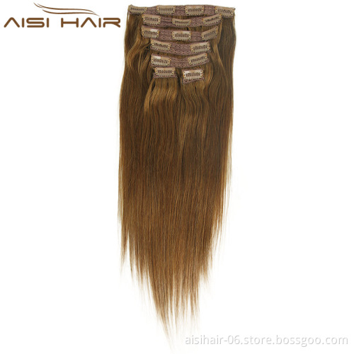 Peruvian Long Silky Straight Wave Hairpieces 16 Clip In Extension Brown Color  Hair